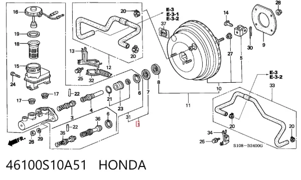 Cilindro maestro de frenos 46100S10A51 Honda