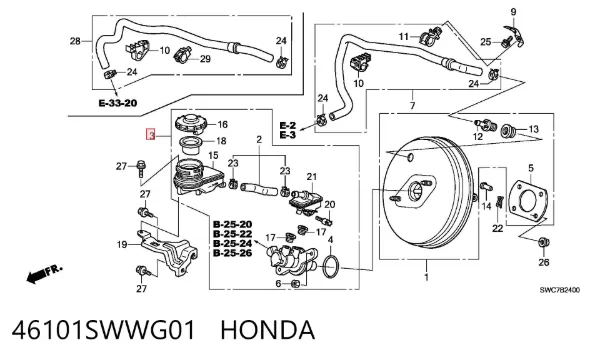 Cilindro maestro de frenos 46101SWWG01 Honda