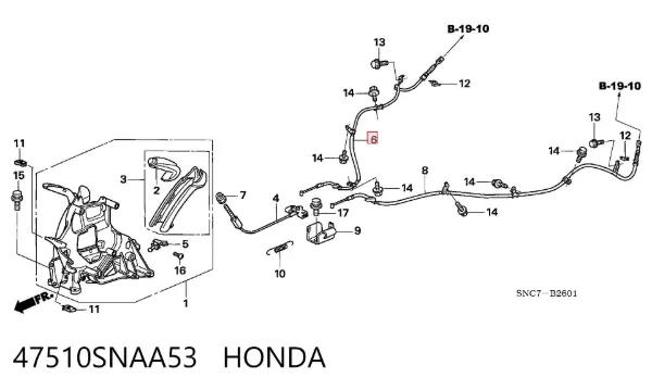 Cable de freno de mano trasero derecho 47510SNAA53 Honda