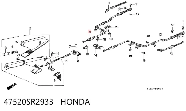 Cable de freno de mano trasero derecho 47520SR2933 Honda