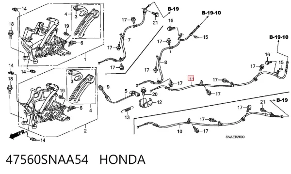 Cable de freno de mano trasero izquierdo 47560SNAA54 Honda