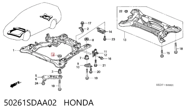 Buje silencioso del subchasis delantero 50261SDAA02 Honda