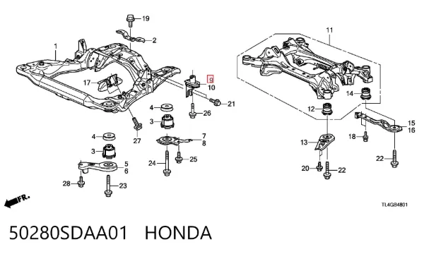 Buje silencioso del subchasis delantero 50280SDAA01 Honda