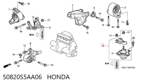 Soporte izquierdo del motor 50820S5AA06 Honda