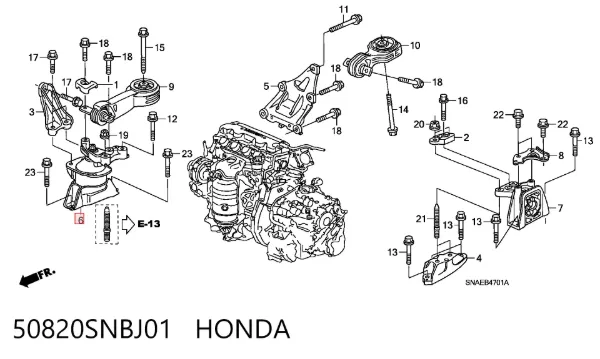 Soporte inferior derecho del motor 50820SNBJ01 Honda