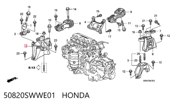 Soporte inferior derecho del motor 50820SWWE01 Honda