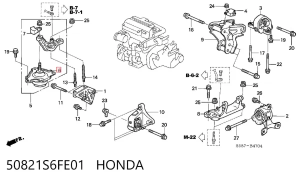 Soporte de motor derecho 50821S6FE01 Honda