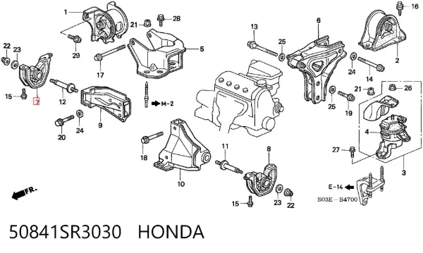 Soporte delantero derecho del motor 50841SR3030 Honda