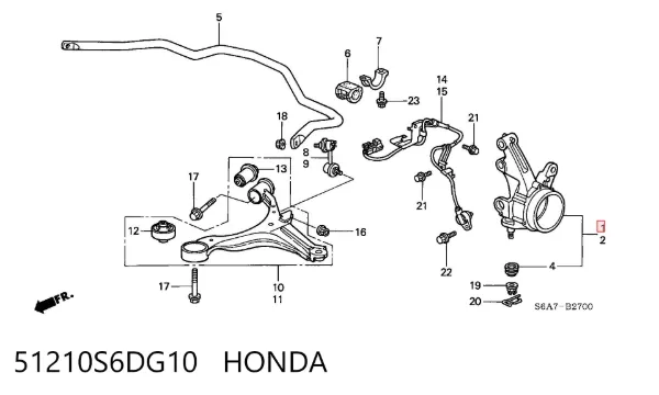Mangueta delantera derecha 51210S6DG10 Honda