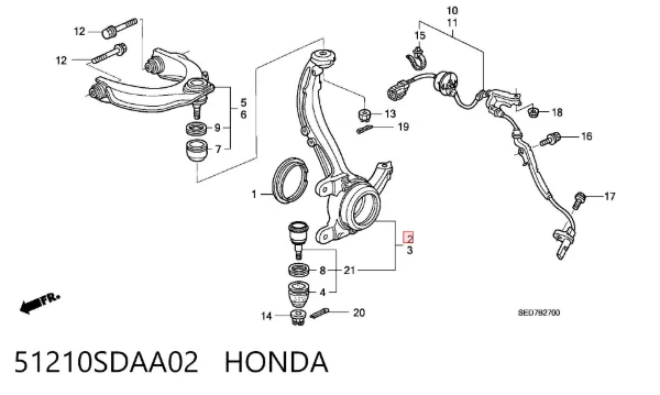 Mangueta delantera derecha 51210SDAA02 Honda