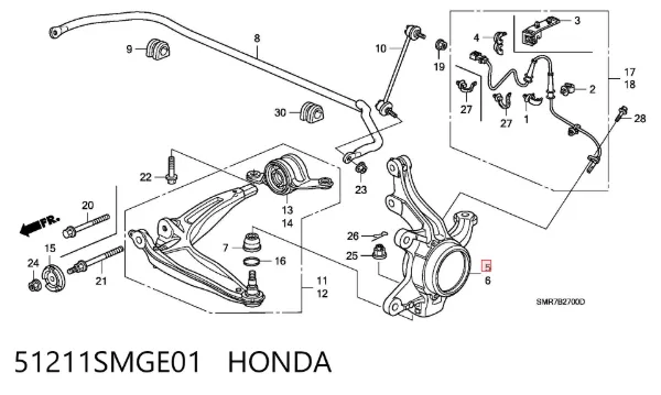 Mangueta delantera derecha 51211SMGE01 Honda