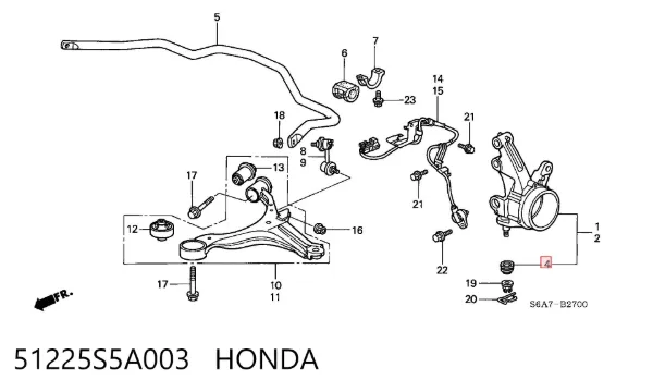 Guardapolvo de rótula inferior 51225S5A003 Honda