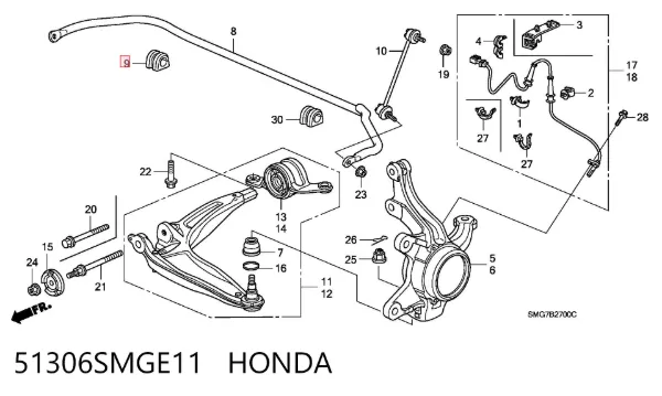 Buje de barra estabilizadora delantera 51306SMGE11 Honda