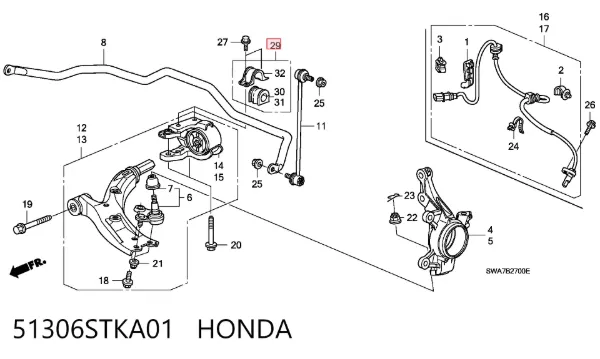Buje estabilizador delantero izquierdo 51306STKA01 Honda