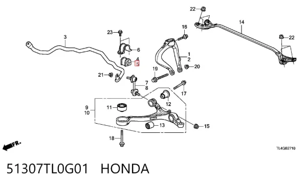 Buje de barra estabilizadora delantera 51307TL0G01 Honda