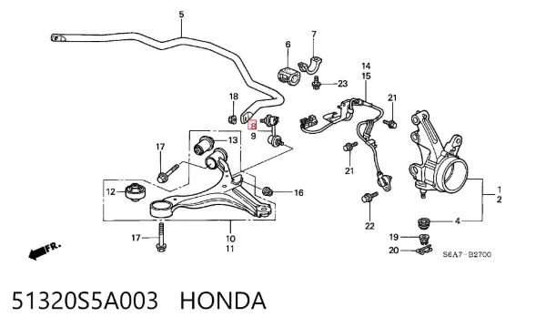 Bieleta estabilizadora delantera derecha 51320S5A003 Honda