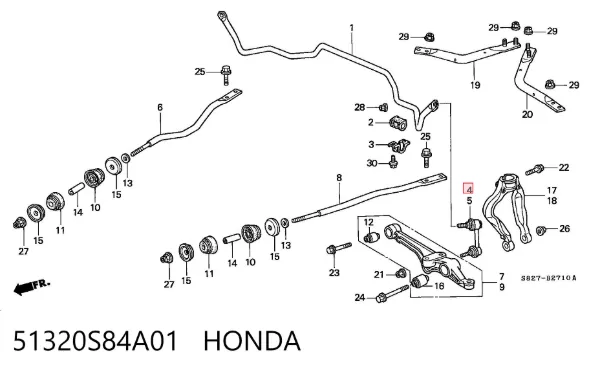 Bieleta estabilizadora delantera derecha 51320S84A01 Honda