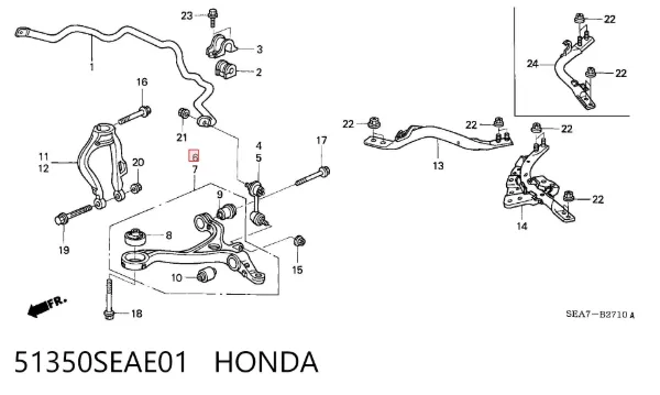Brazo inferior derecho de la suspensión delantera 51350SEAE01 Honda