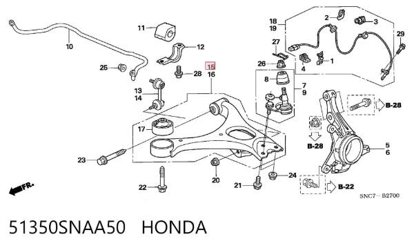 Brazo inferior izquierdo de la suspensión delantera 51350SNAA50 Honda