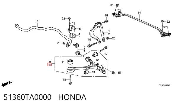 Brazo inferior izquierdo de la suspensión delantera 51360TA0000 Honda