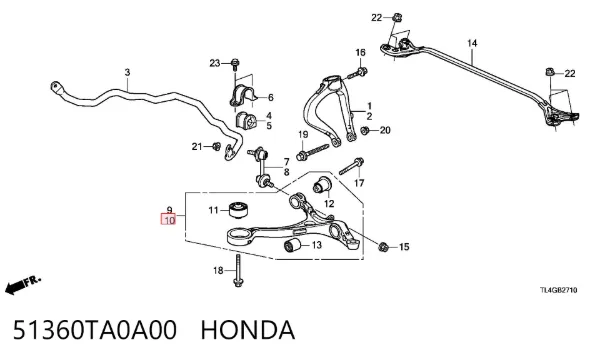 Brazo inferior izquierdo de la suspensión delantera 51360TA0A00 Honda