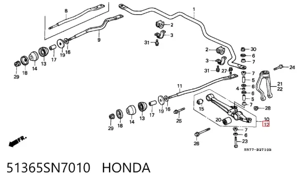 Brazo inferior izquierdo de la suspensión delantera 51365SN7010 Honda