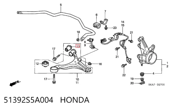 Silentblock del brazo de suspensión 51392S5A004 Honda