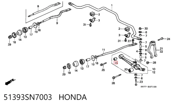 Silentblock del brazo de suspensión 51393SN7003 Honda