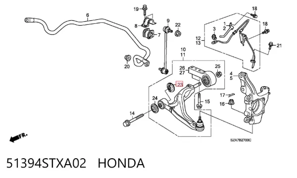 Silentblock del brazo de suspensión 51394STXA02 Honda