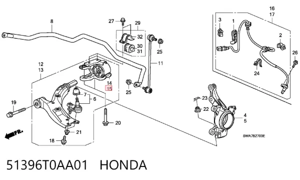Silentblock del brazo de suspensión 51396T0AA01 Honda