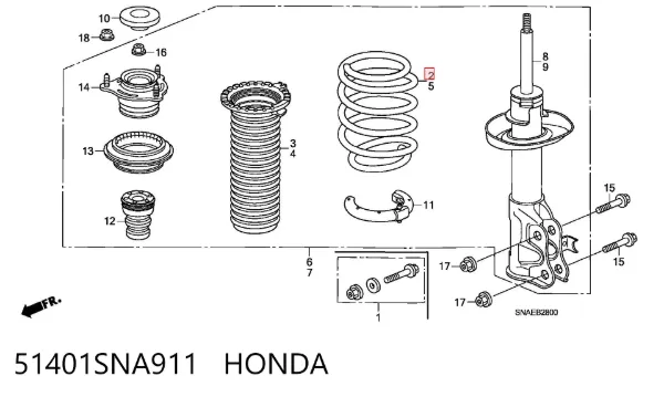 Muelle delantero derecho 51401SNA911 Honda