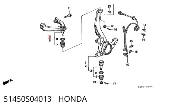 Brazo superior derecho de la suspensión delantera 51450S04013 Honda