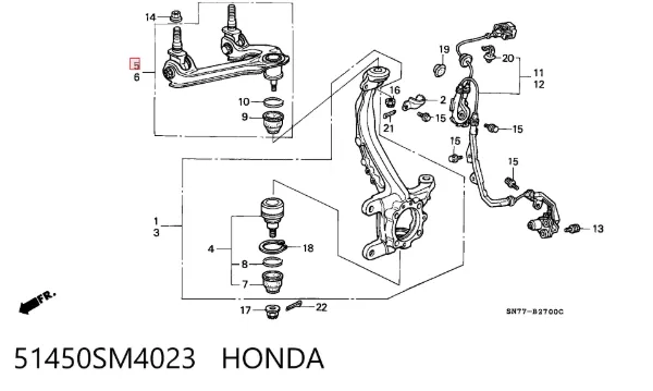 Brazo superior derecho de la suspensión delantera 51450SM4023 Honda
