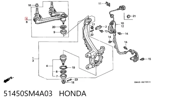 Brazo superior derecho de la suspensión delantera 51450SM4A03 Honda
