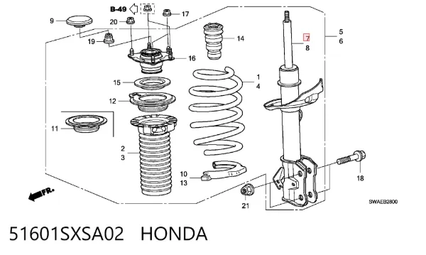 Amortiguador delantero derecho 51601SXSA02 Honda