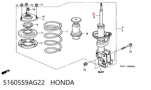 Amortiguador delantero derecho 51605S9AG22 Honda