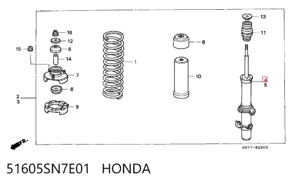 Amortiguador delantero derecho 51605SN7E01 Honda