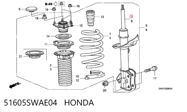Amortiguador delantero derecho 51605SWAE04 Honda