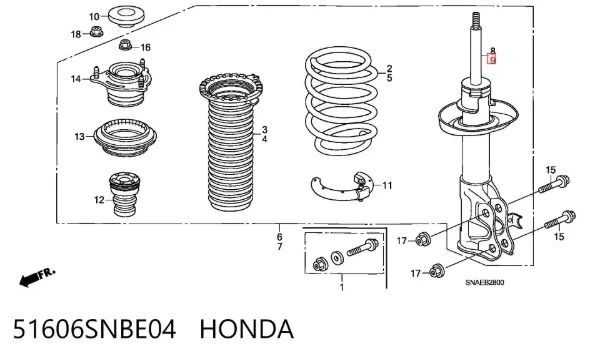 Amortiguador delantero izquierdo 51606SNBE04 Honda