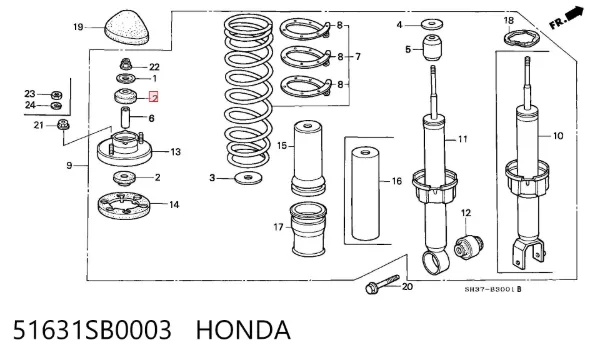 Buje de vástago de amortiguador delantero 51631SB0003 Honda