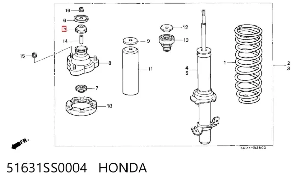 Buje de vástago de amortiguador delantero 51631SS0004 Honda