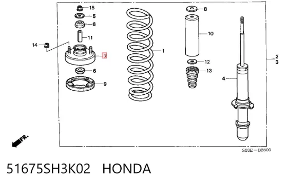 Soporte del amortiguador delantero 51675SH3K02 Honda
