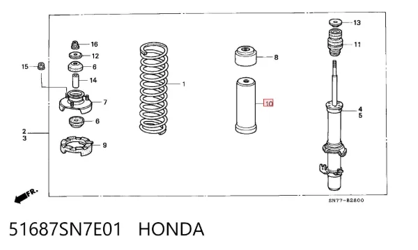 Guardapolvo amortiguador trasero 51687SN7E01 Honda