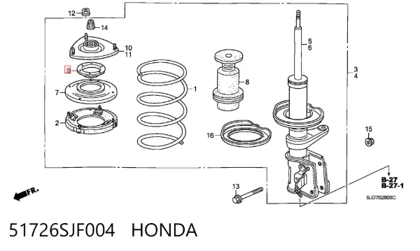 Rodamiento de soporte del amortiguador delantero 51726SJF004 Honda