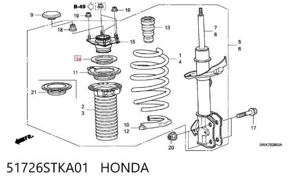 Rodamiento de soporte del amortiguador delantero 51726STKA01 Honda