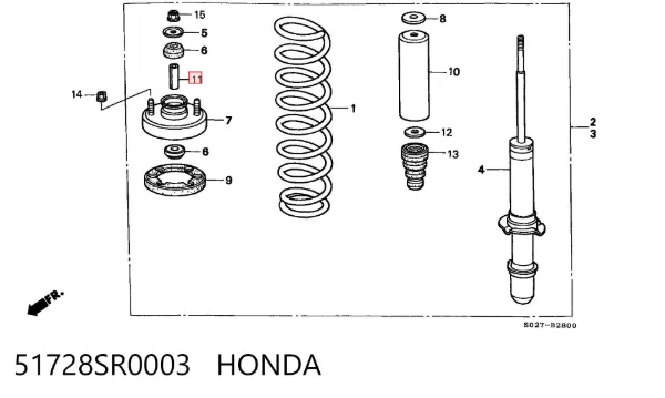 Buje de vástago de amortiguador trasero 51728SR0003 Honda