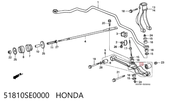 Silentblock del brazo de suspensión 51810SE0000 Honda