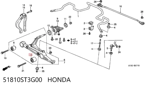 Silentblock del brazo de suspensión 51810ST3G00 Honda