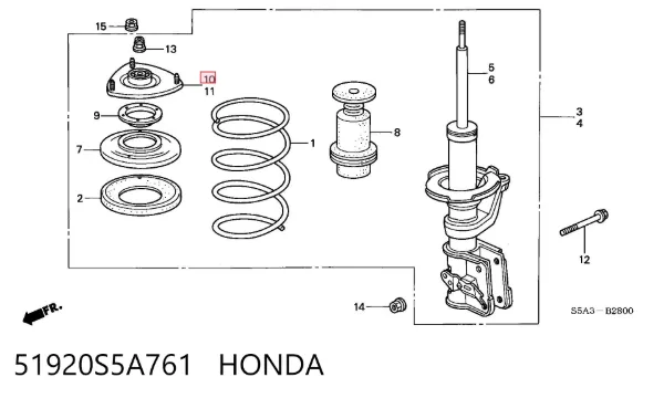Soporte del amortiguador delantero izquierdo 51920S5A761 Honda