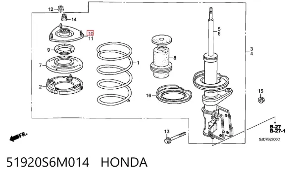 Soporte del amortiguador delantero derecho 51920S6M014 Honda